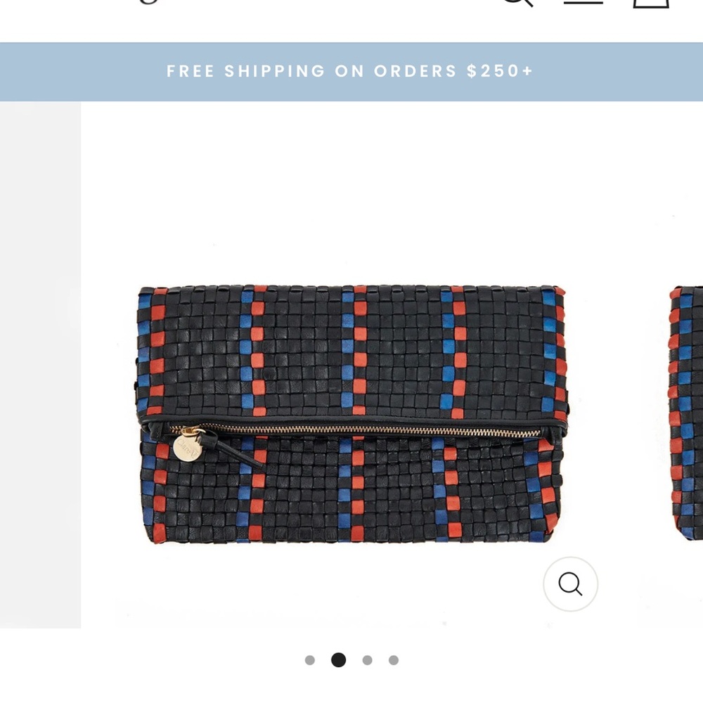 Foldover Clutch w/ Tabs in Black w/ Pacific & Cherry Red Woven Striped Checker